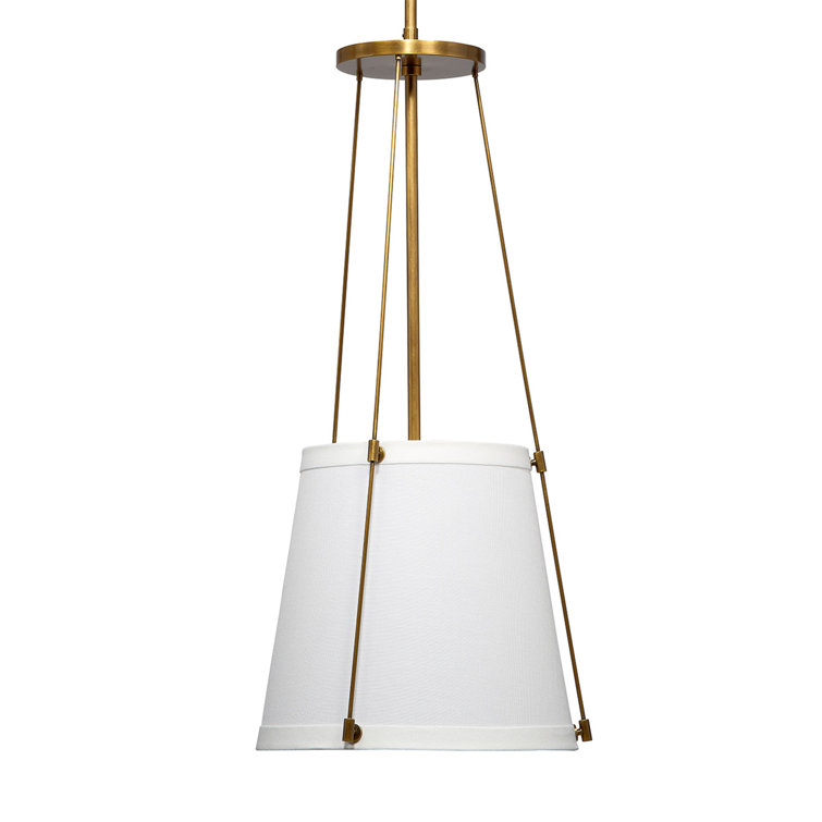 Antique Brass and Linen Drum Pendant Light