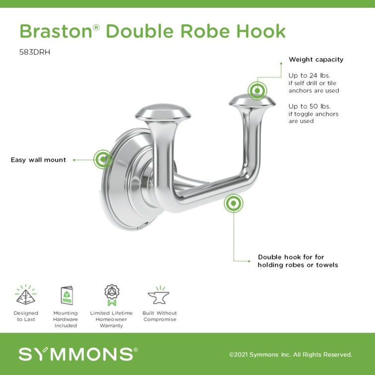 Polished Chrome Wall Mounted Double Robe and Towel Hook