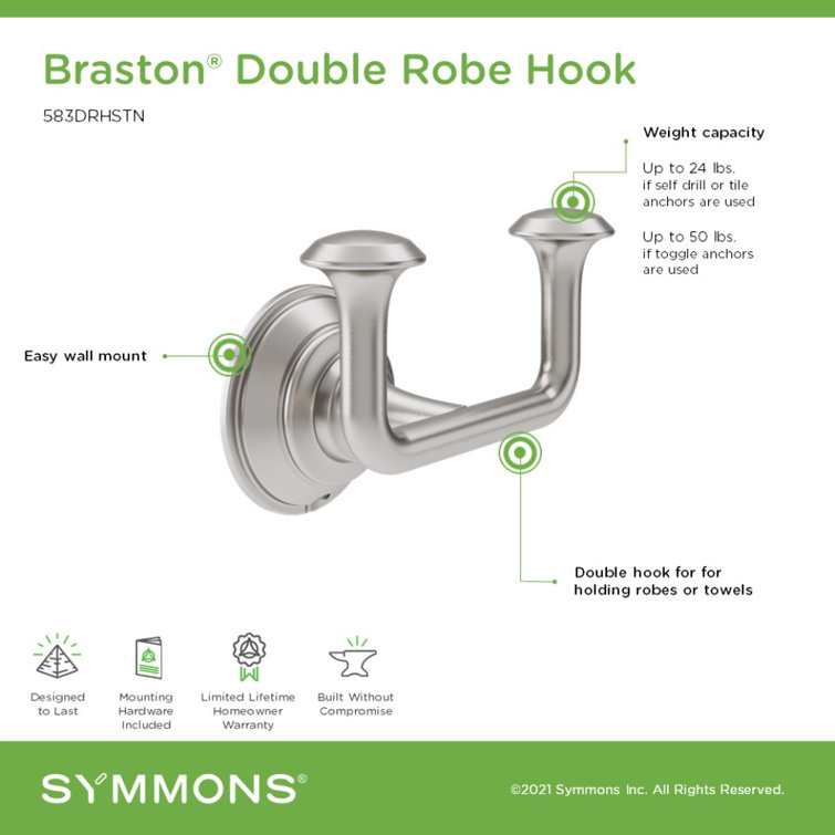 Satin Nickel Wall Mounted Double Robe and Towel Hook