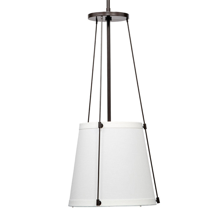 Bronze 1-Light Pendant with Off-White Linen Drum Shade