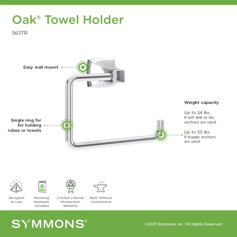 Polished Chrome Oak Wall Mounted Towel Ring