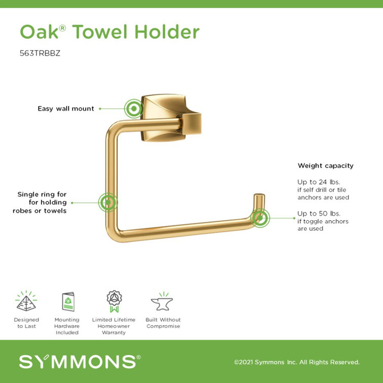 Oak Brushed Bronze Wall Mounted Bathroom Towel Ring