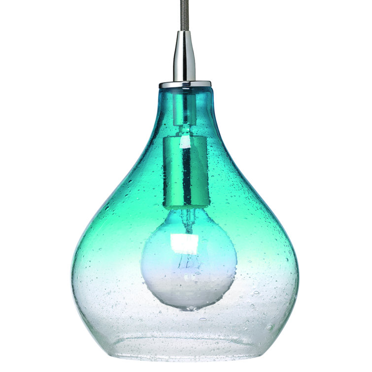 Small Aqua Seeded Glass Pendant Light with Silver Finish