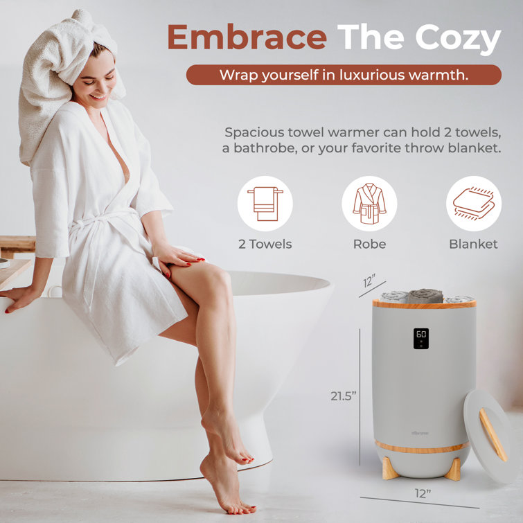 Gray and Bamboo Single Touch Towel and Blanket Warmer