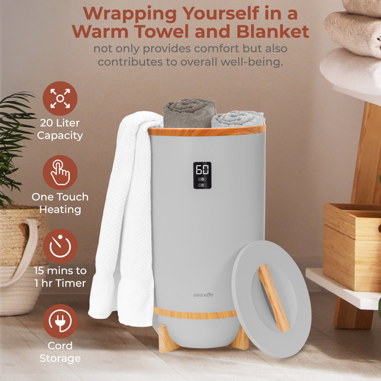 Gray and Bamboo Single Touch Towel and Blanket Warmer