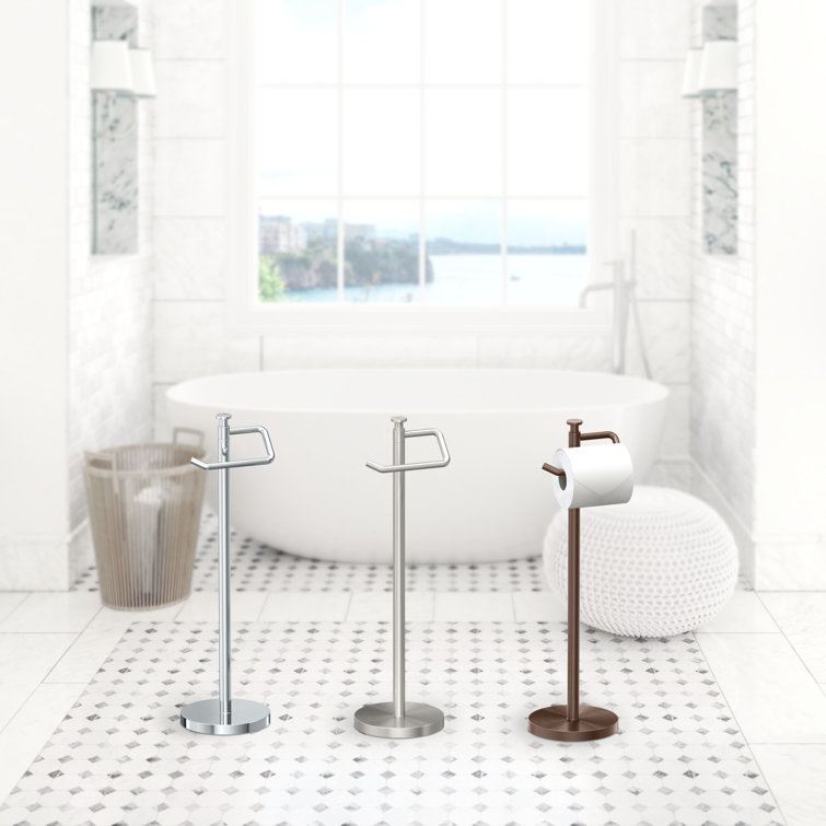 Satin Nickel Freestanding Toilet Paper Holder with Weighted Base
