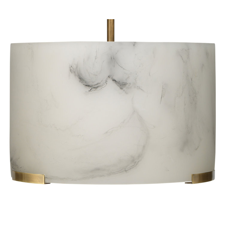Elancourt 3-Light Modern Drum Pendant in Antique Brass & Faux Alabaster