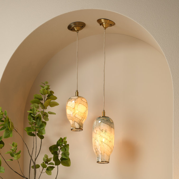 Hand-Blown Pale Blue and Brown Glass Pendant Light