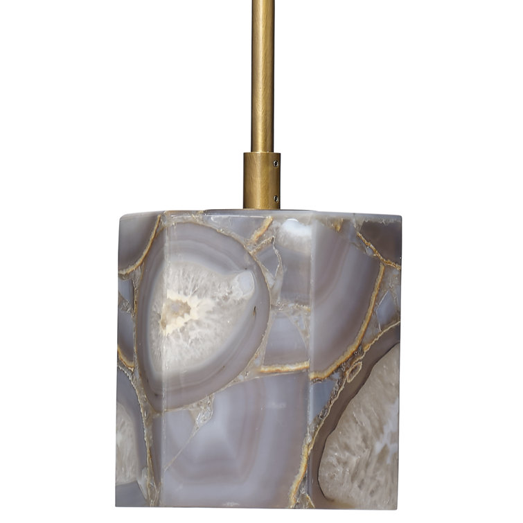 Antique Brass Pendant Light with Purple Agate Shade