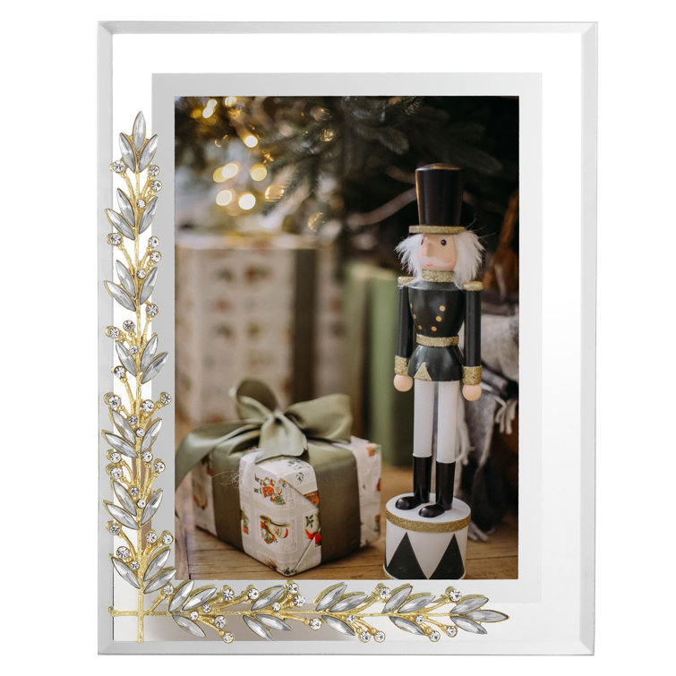 Gold and Silver Laurel Crystal Glass 8" x 10" Photo Frame