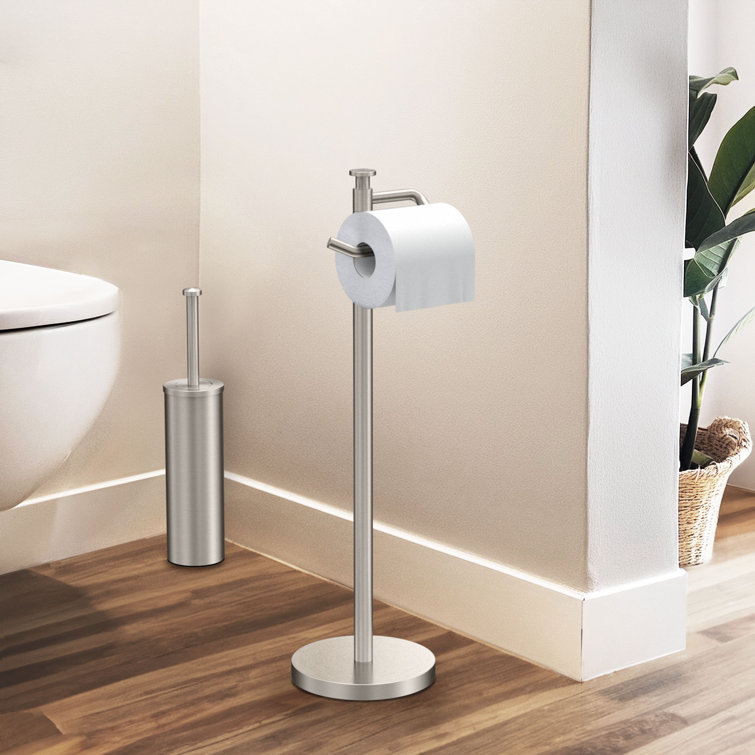 Satin Nickel Freestanding Toilet Paper Holder with Weighted Base