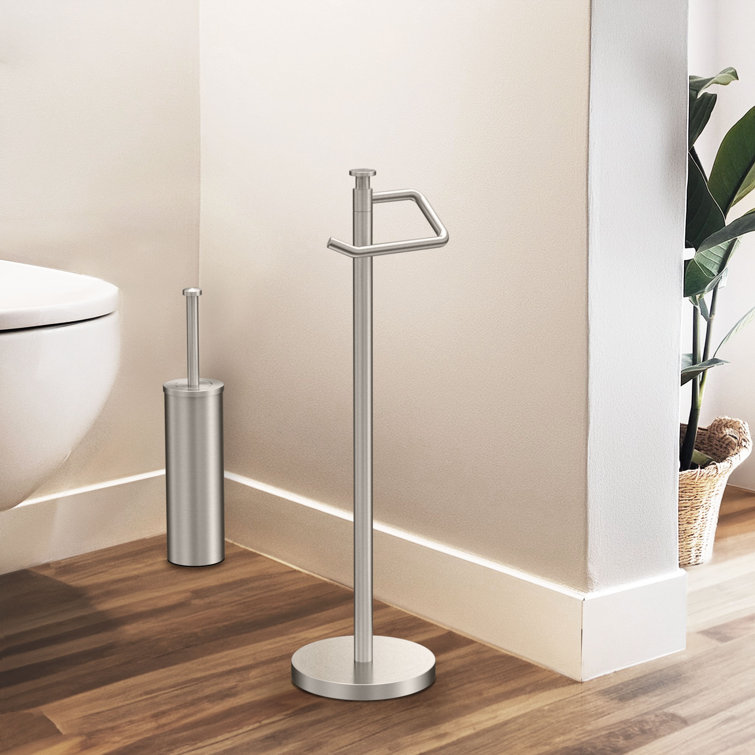 Satin Nickel Freestanding Toilet Paper Holder with Weighted Base