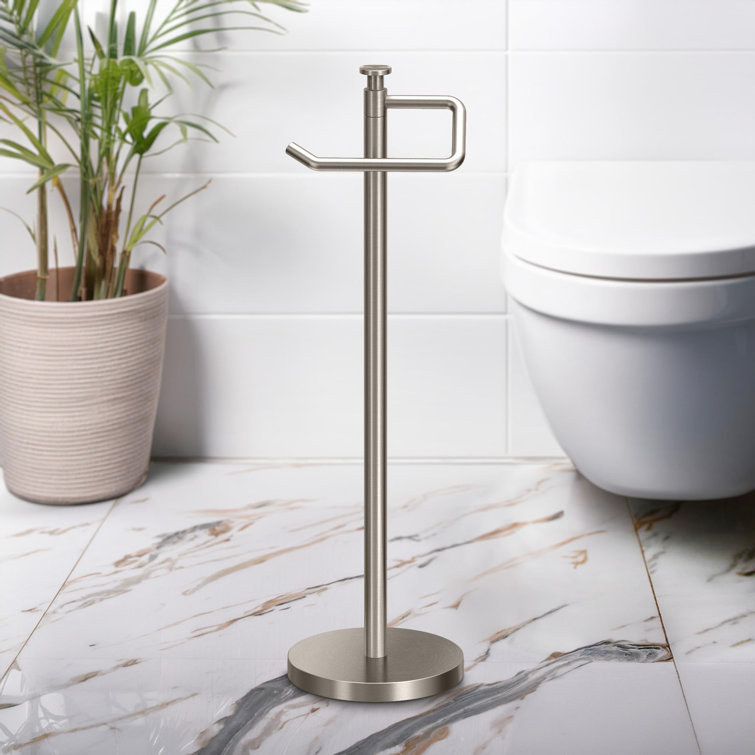 Satin Nickel Freestanding Toilet Paper Holder with Weighted Base