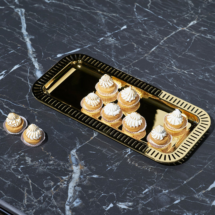 Small Gold Stainless Steel Rectangular Serving Tray