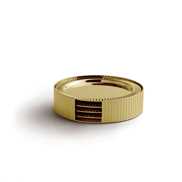 Gold Stainless Steel Circular Coaster Set with Holder
