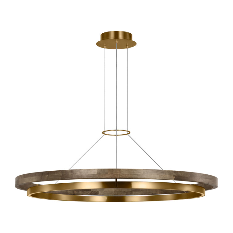 Grace 48'' Natural Brass and Weathered Oak LED Chandelier