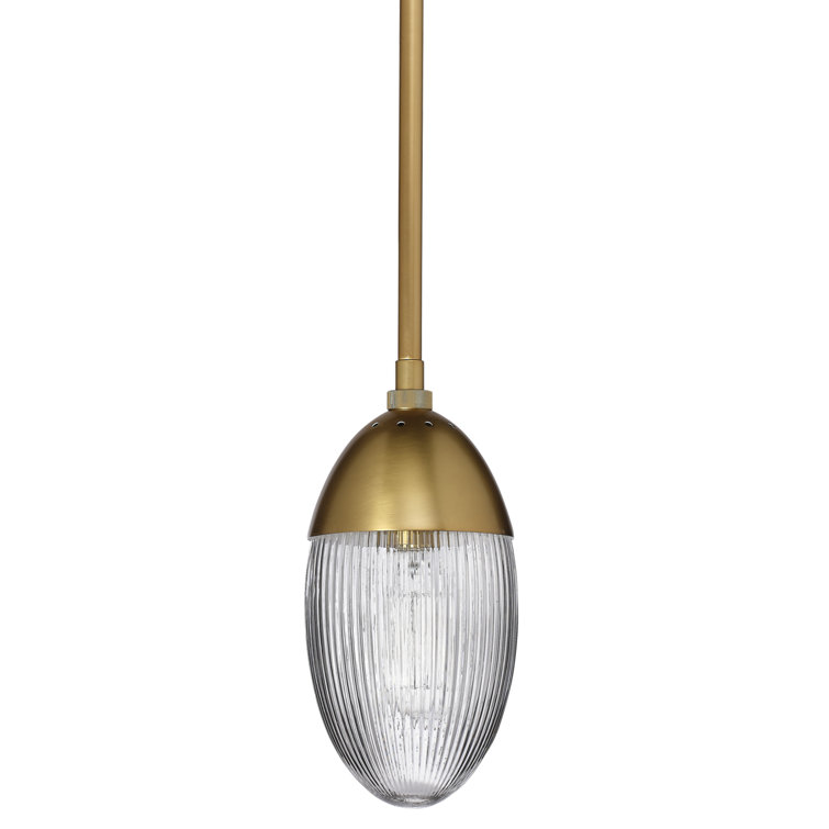 Antique Brass Pendant with Clear Ribbed Glass Shade