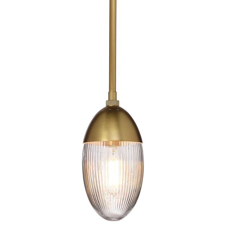Antique Brass Pendant with Clear Ribbed Glass Shade