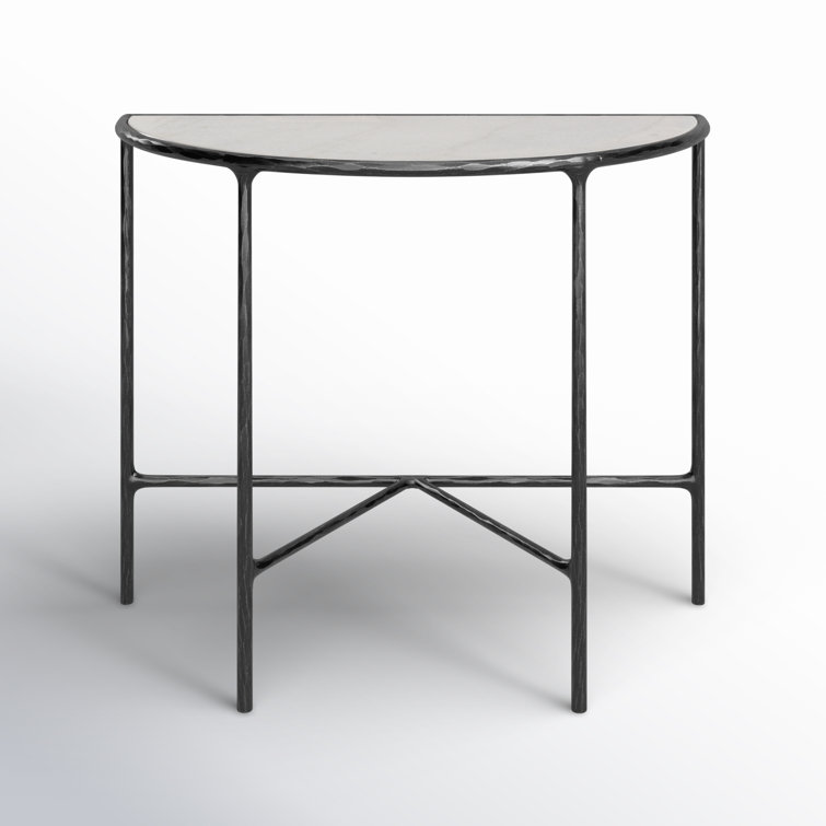 Jessa Demilune 36'' Black Metal and White Marble Console Table