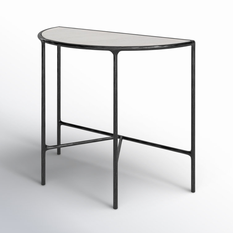 Jessa Demilune 36'' Black Metal and White Marble Console Table