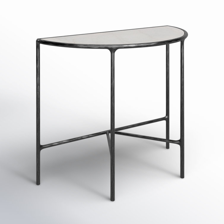 Jessa Demilune 36'' Black Metal and White Marble Console Table