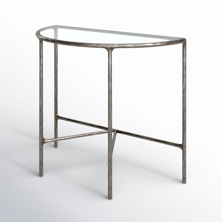 Evelynn 36'' Silver Metal and Glass Demilune Console Table