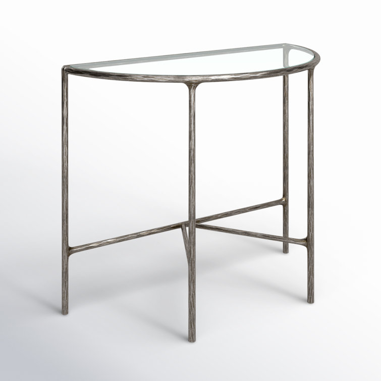 Evelynn 36'' Silver Metal and Glass Demilune Console Table
