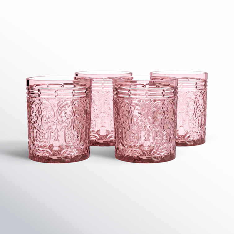 Pink Embossed Glass Whiskey Tumblers Set of Four
