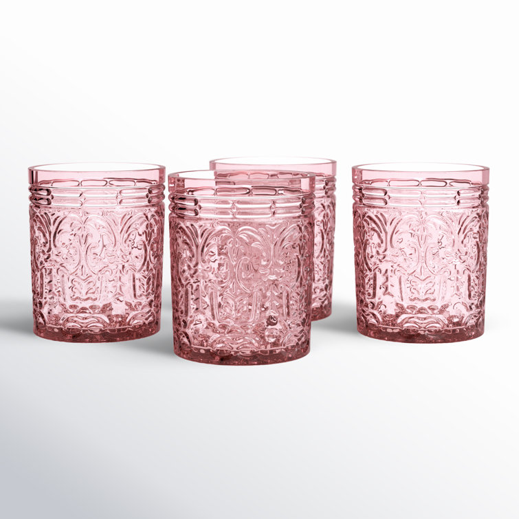Pink Embossed Glass Whiskey Tumblers Set of Four