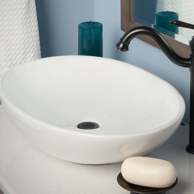 Bianco White Ceramic Oval Vessel Sink with Overflow