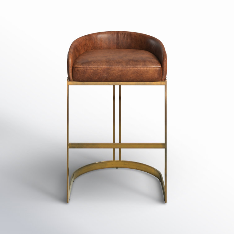 Brown Leather and Gold Metal Saddle Bar Stool