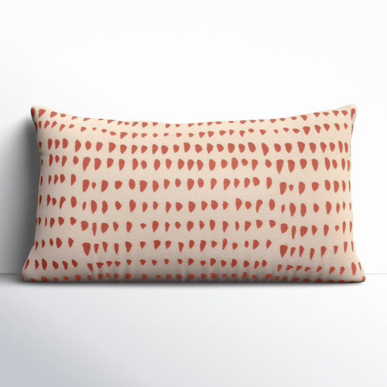 Coral and Natural Embroidered Cotton Lumbar Pillow Set