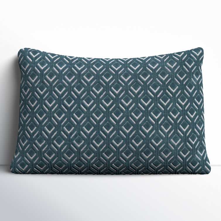 Blue Embroidered Cotton Lumbar Throw Pillow