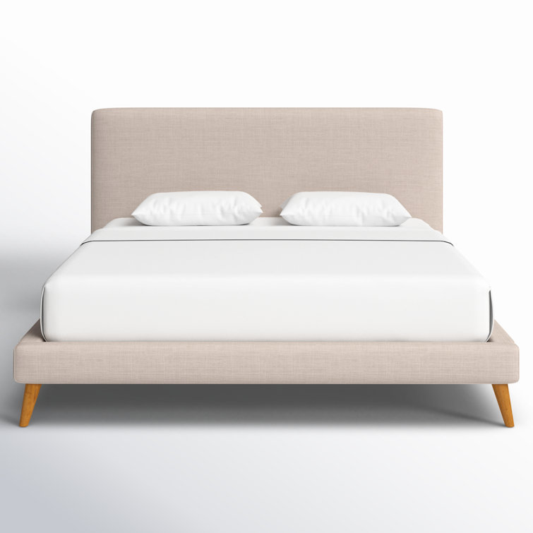 Light Gray Linen Upholstered California King Bed with Wood Frame
