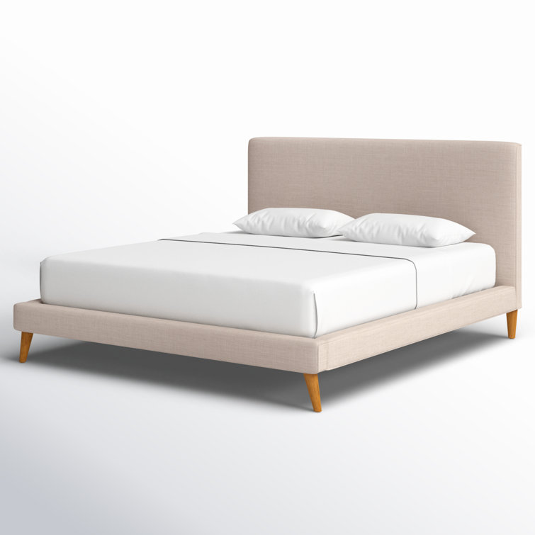 Light Gray Linen Upholstered California King Bed with Wood Frame