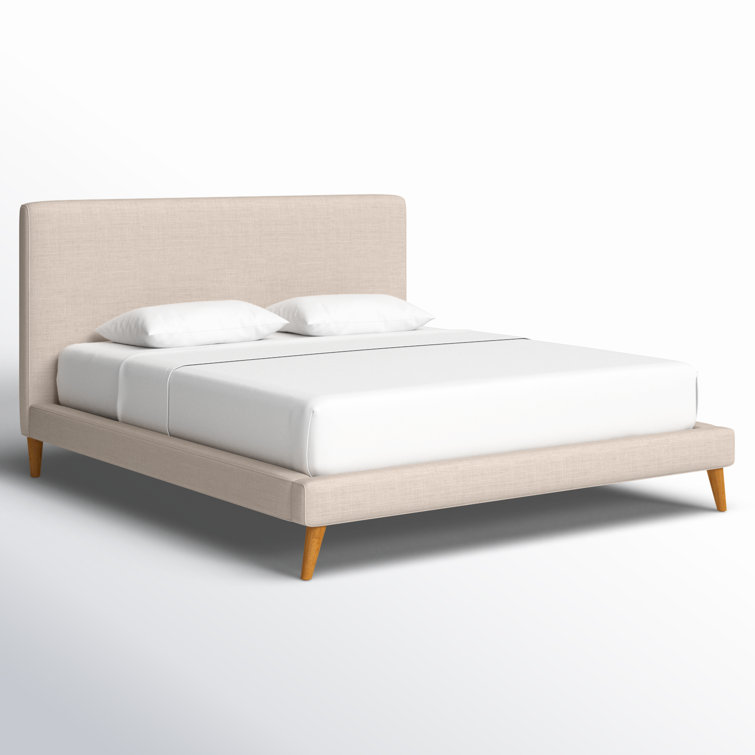 Light Gray Linen Upholstered California King Bed with Wood Frame