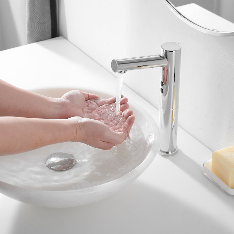 Polished Chrome Touchless Vessel Sink Faucet with Drain Assembly
