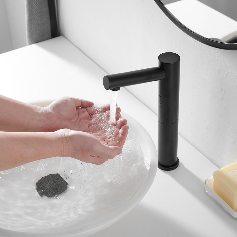 Matte Black Touchless Vessel Sink Faucet with Pop Up Drain