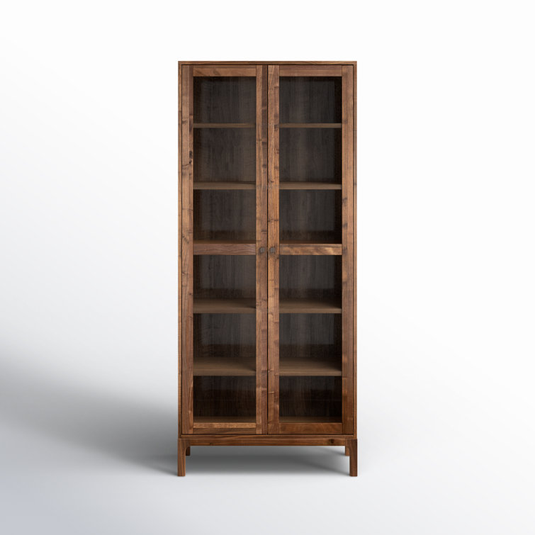 Cameron 88'' Brown Walnut Glass-Paneled Modern Curio Cabinet