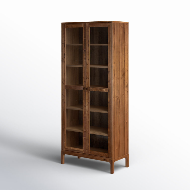 Cameron 88'' Brown Walnut Glass-Paneled Modern Curio Cabinet