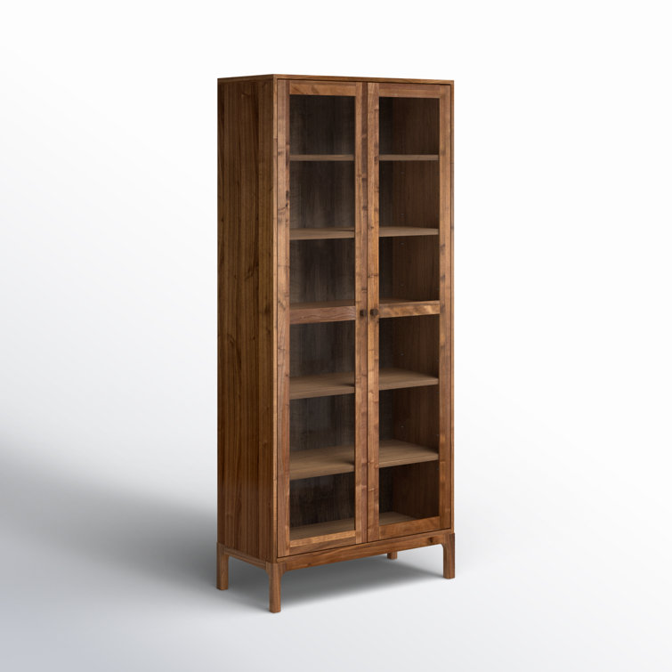 Cameron 88'' Brown Walnut Glass-Paneled Modern Curio Cabinet