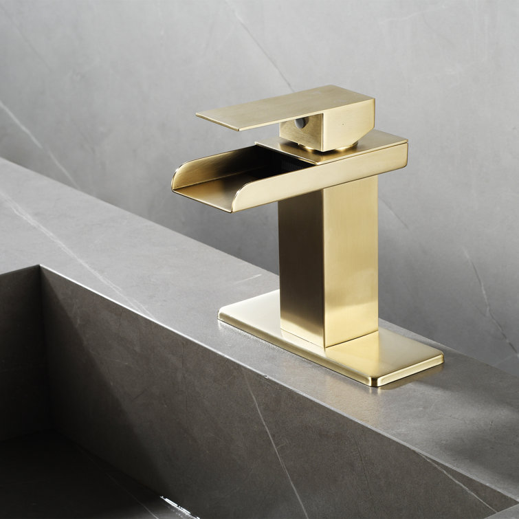 Brushed Gold Brass Single Handle Waterfall Bathroom Faucet