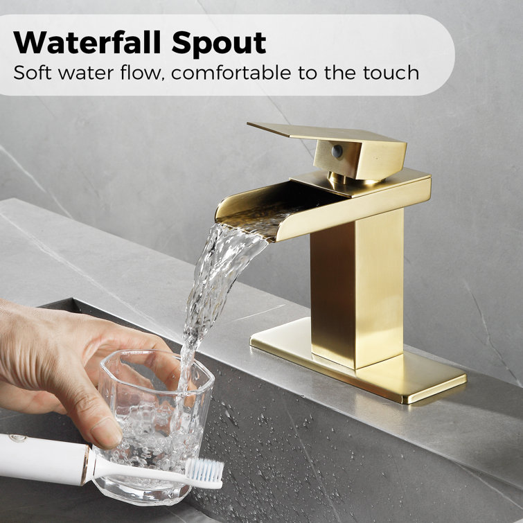 Brushed Gold Brass Single Handle Waterfall Bathroom Faucet