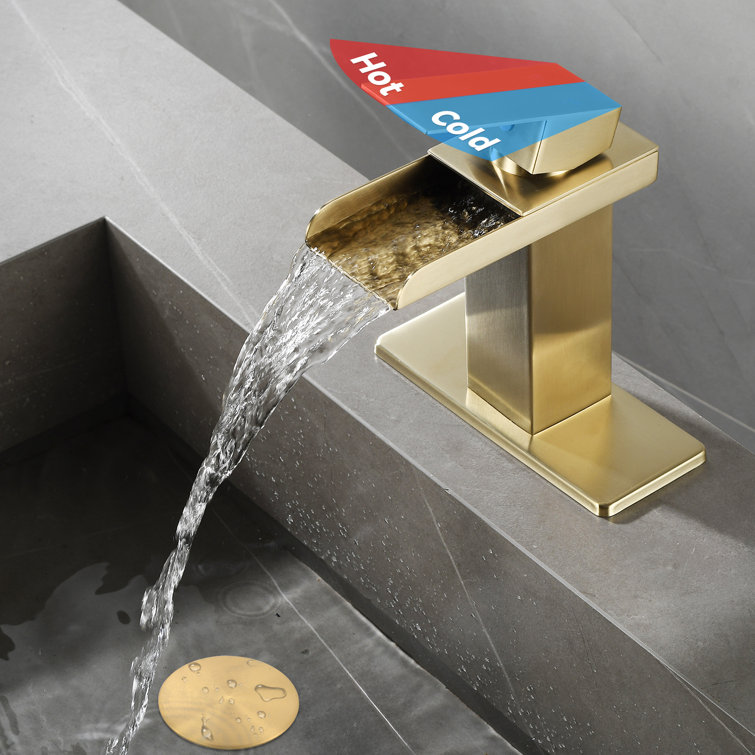 Brushed Gold Brass Single Handle Waterfall Bathroom Faucet