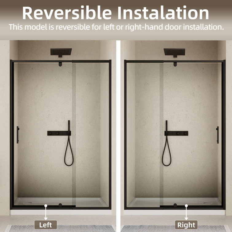 Matte Black 44-48" W x 71" H Pivot Swing Glass Shower Door