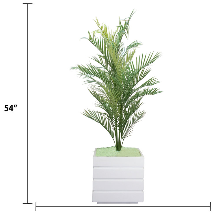 54'' Green Artificial Palm Tree in White Square Vase