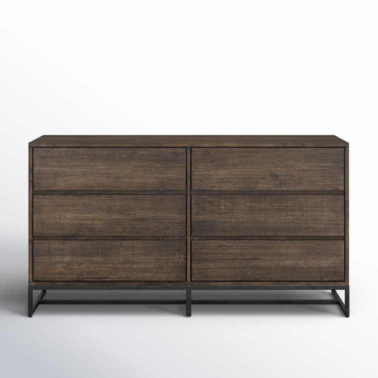 Elena 63'' Light Brown Solid Pine 6-Drawer Rustic Dresser
