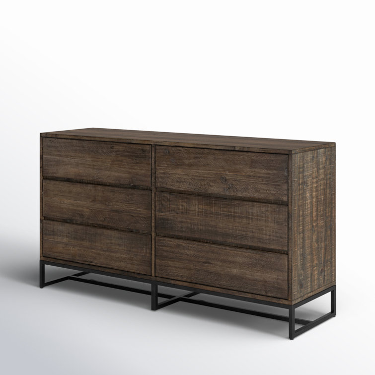 Elena 63'' Light Brown Solid Pine 6-Drawer Rustic Dresser