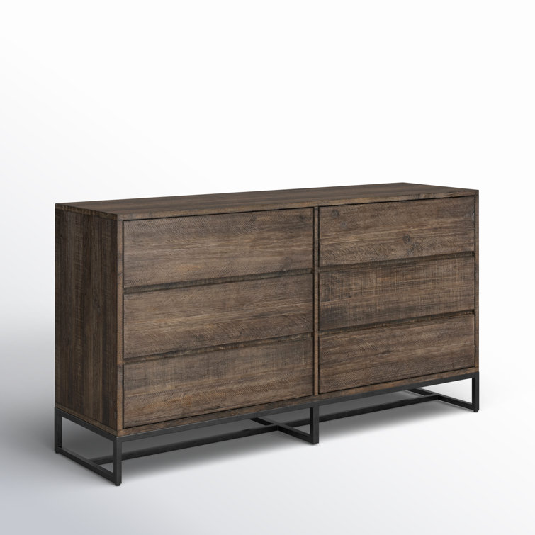 Elena 63'' Light Brown Solid Pine 6-Drawer Rustic Dresser