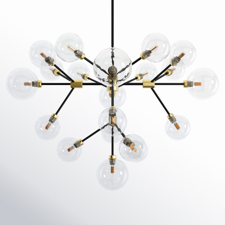Black and Gold 20-Light Sputnik Chandelier with Glass Shades